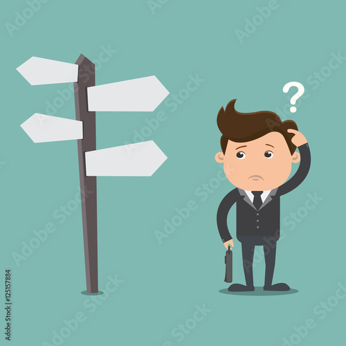 Confused, Businessman not know what to choose , vector illustration