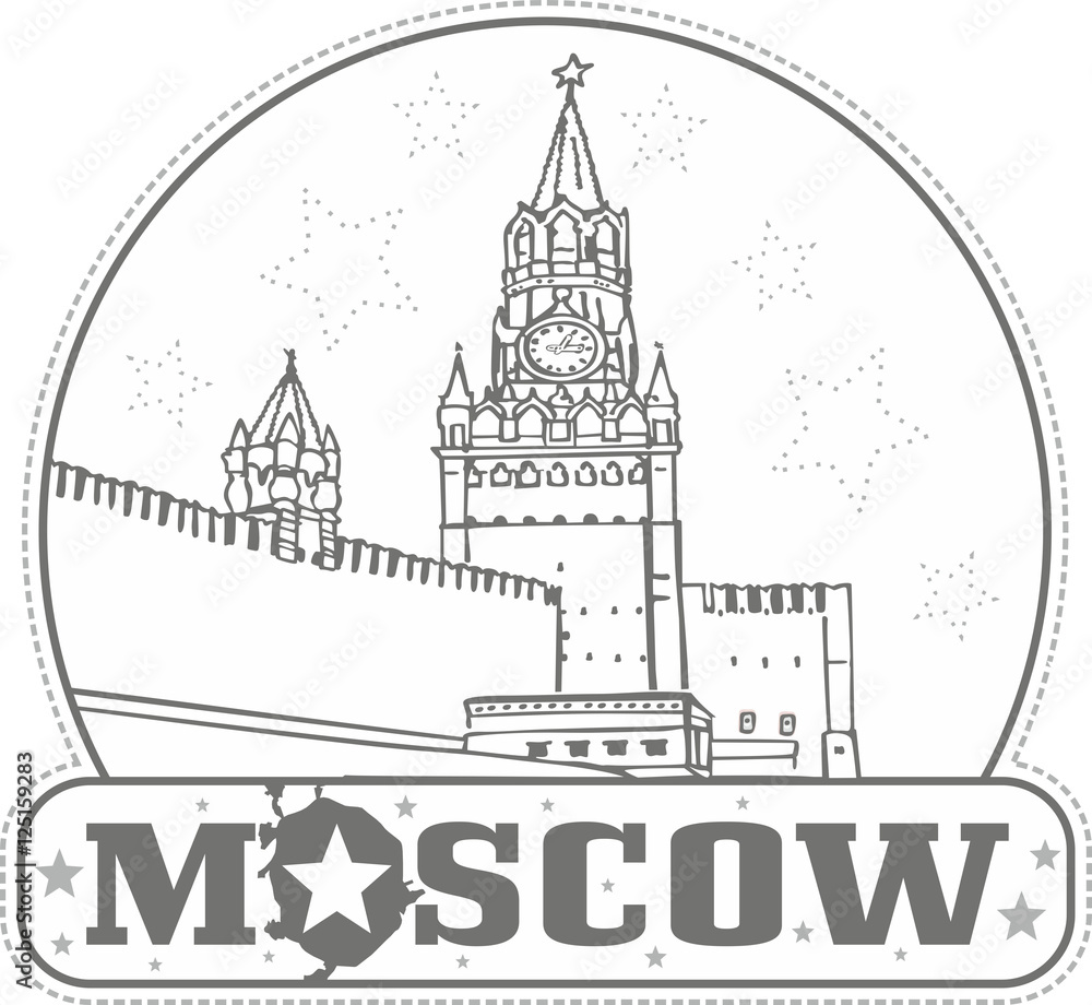 Sticker with Spasskaya Tower in Moscow