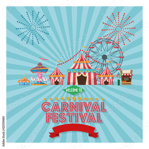 striped tent carousel and ferris wheel icon. Carnival festival fair circus and celebration theme. Colorful design. Vector illustration