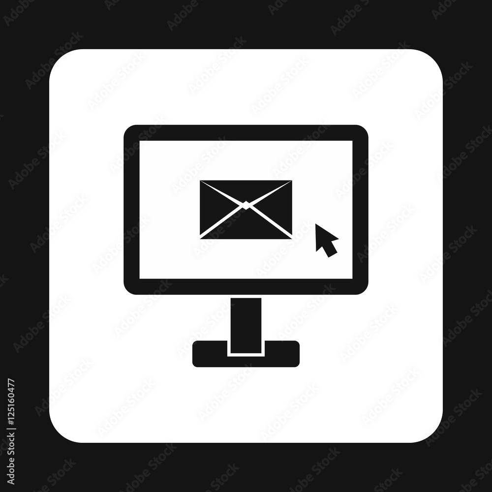 Writing e-mail on computer icon in simple style isolated on white background. Message symbol Writing e-mail on computer icon in simple style isolated on white background. Message symbol