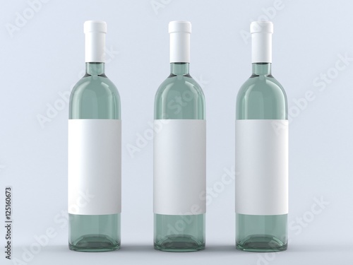 Three vine bottle mockup. 3d rendering