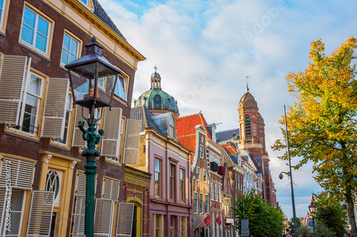 slanting historic buildings in Hoorn, Netherlands photo