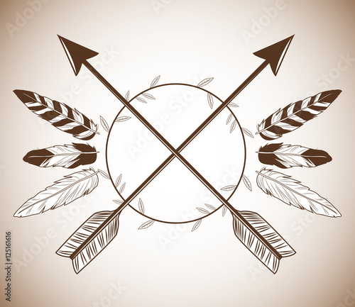 Arrow wit feathers icon. boho style bohemic ornament indian and decoration theme. Pastel background. Vector illustration