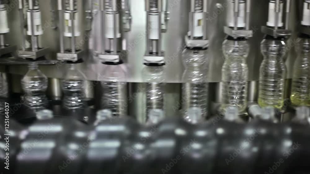 Sunflower oil factory, filling bottles Sunflower oil factory, filling bottles