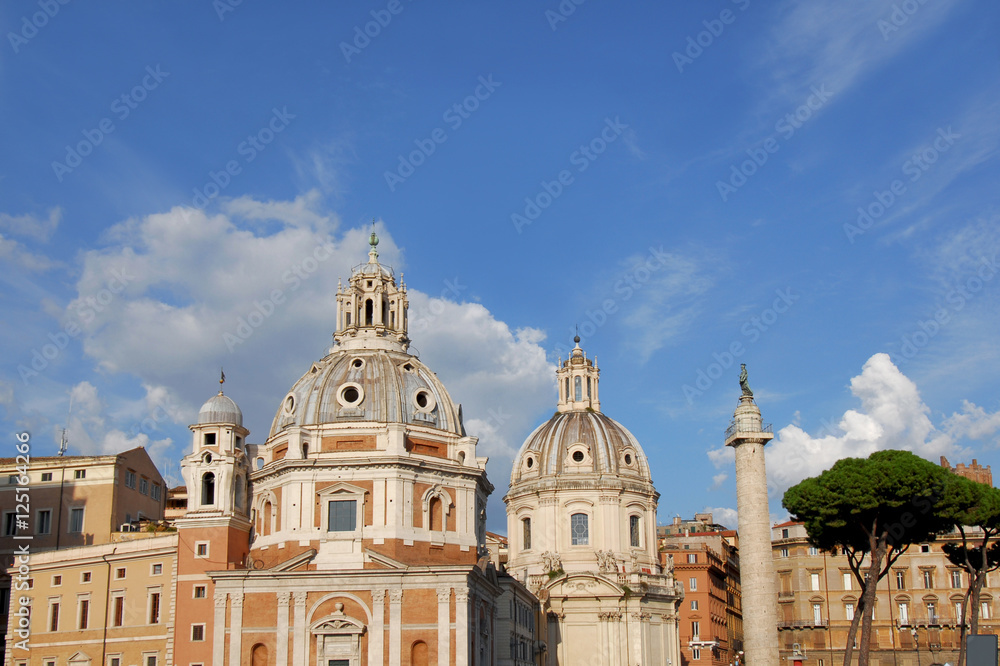 View of the Trajan's Forum twin churches dedicated to Virgin Mary, with renaissance and baroque domes