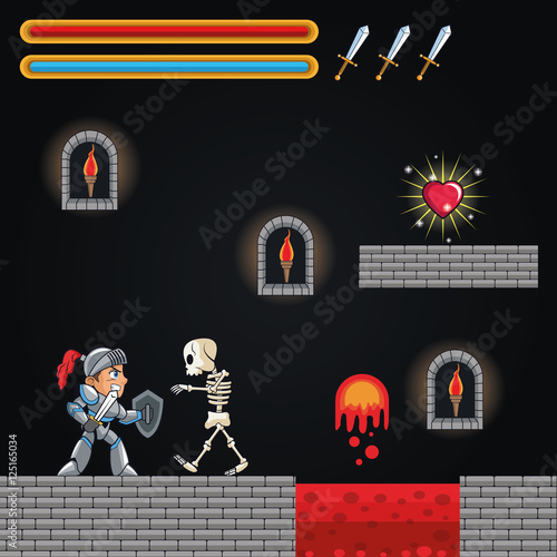 Warrior and skull icon. Videogame play gaming and entertainment theme. Colorful design. Vector illustration