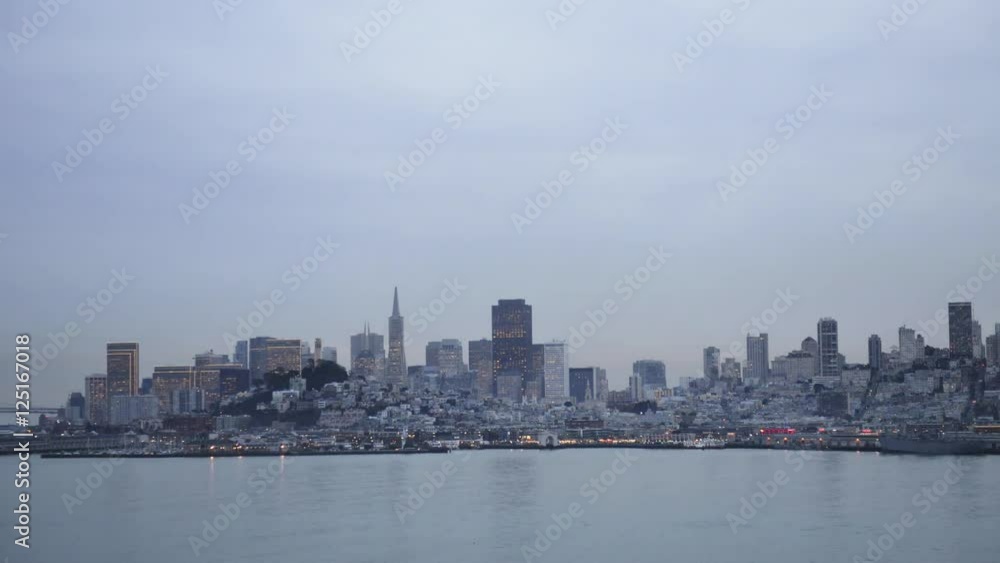 Day-to-night citiscape, San Francisco skyline, timelapse. Day-to-night citiscape, San Francisco skyline, timelapse.