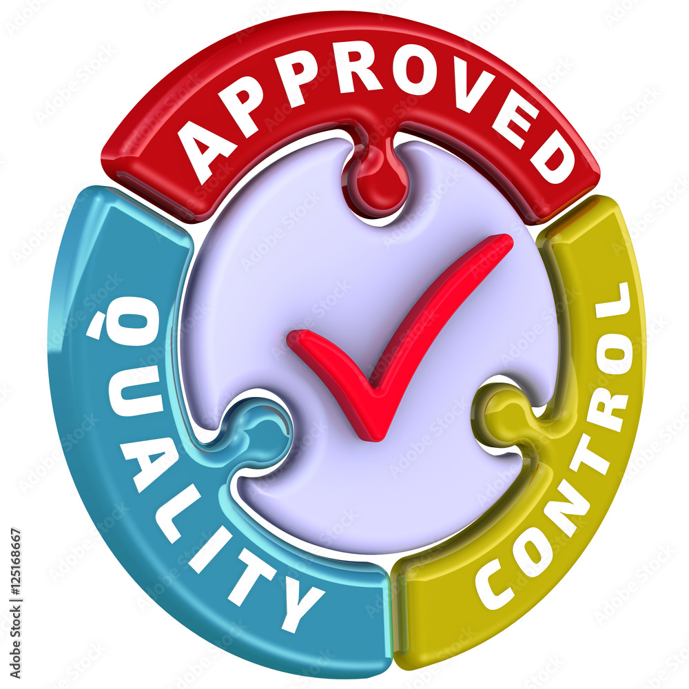 Fototapeta premium Quality control approved. The check mark in the form of a puzzle
