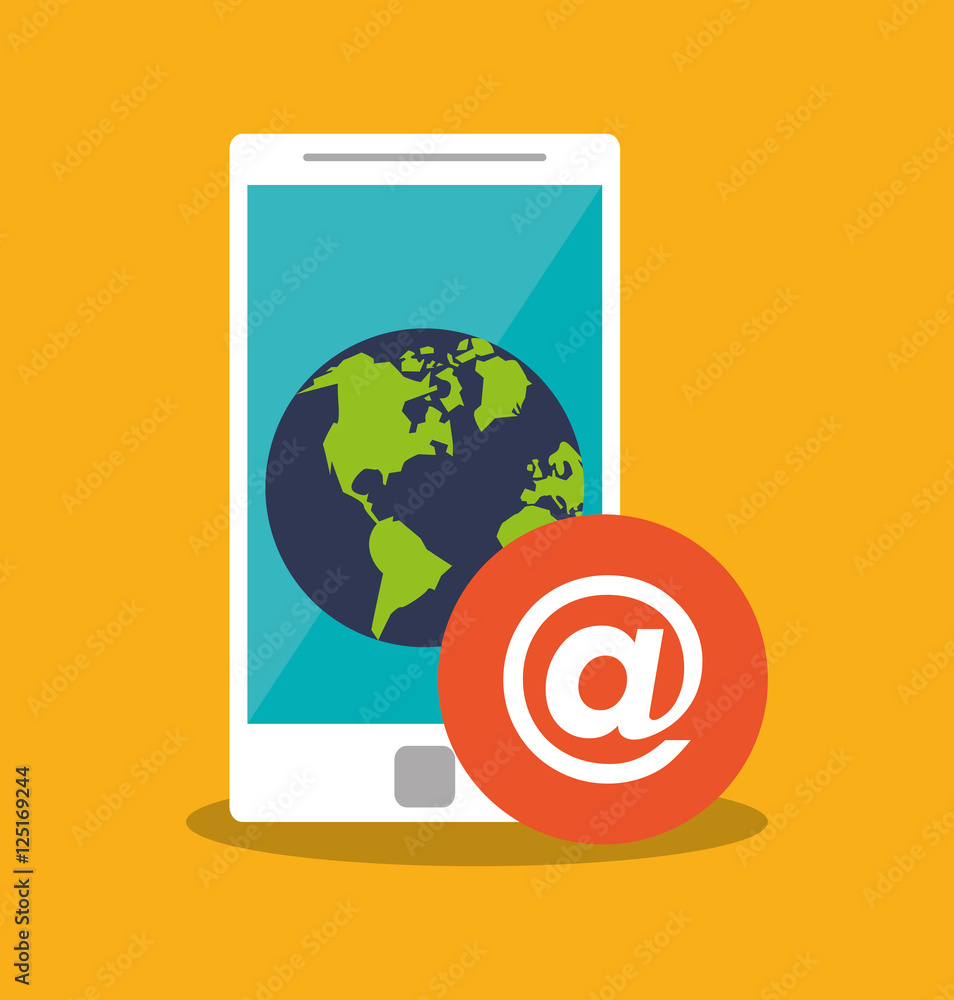 Smartphone and planet icon. digital marketing media and ecommerce theme. Colorful design. Vector illustration Smartphone and planet icon. digital marketing media and ecommerce theme. Colorful design. Vector illustration