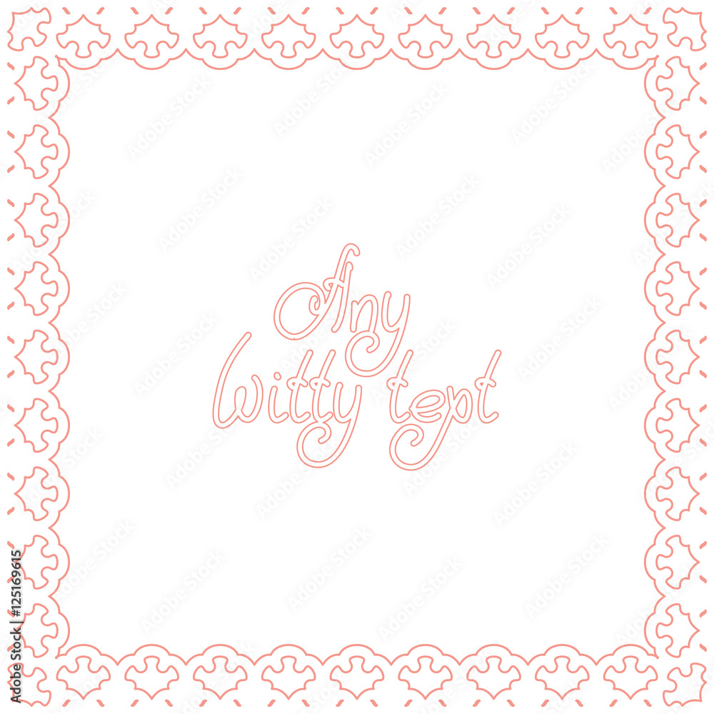 Square border frame with abstract pink lace contour on white (transparent) background. Space for text can be used for invitations, poster or greeting cards. Vector illustration eps