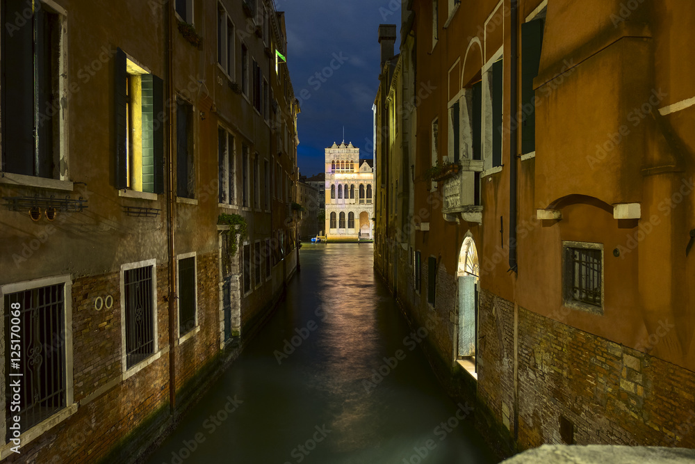 Venice cityscape at night, Grand Canal. Venice Italy