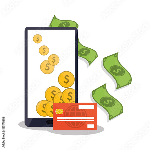 Smartphone coins and bills icon. Payment shopping online and ecommerce theme. Colorful design. Vector illustration