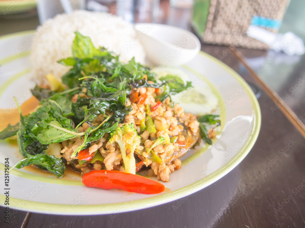 Rice with pork and basil Rice with pork and basil