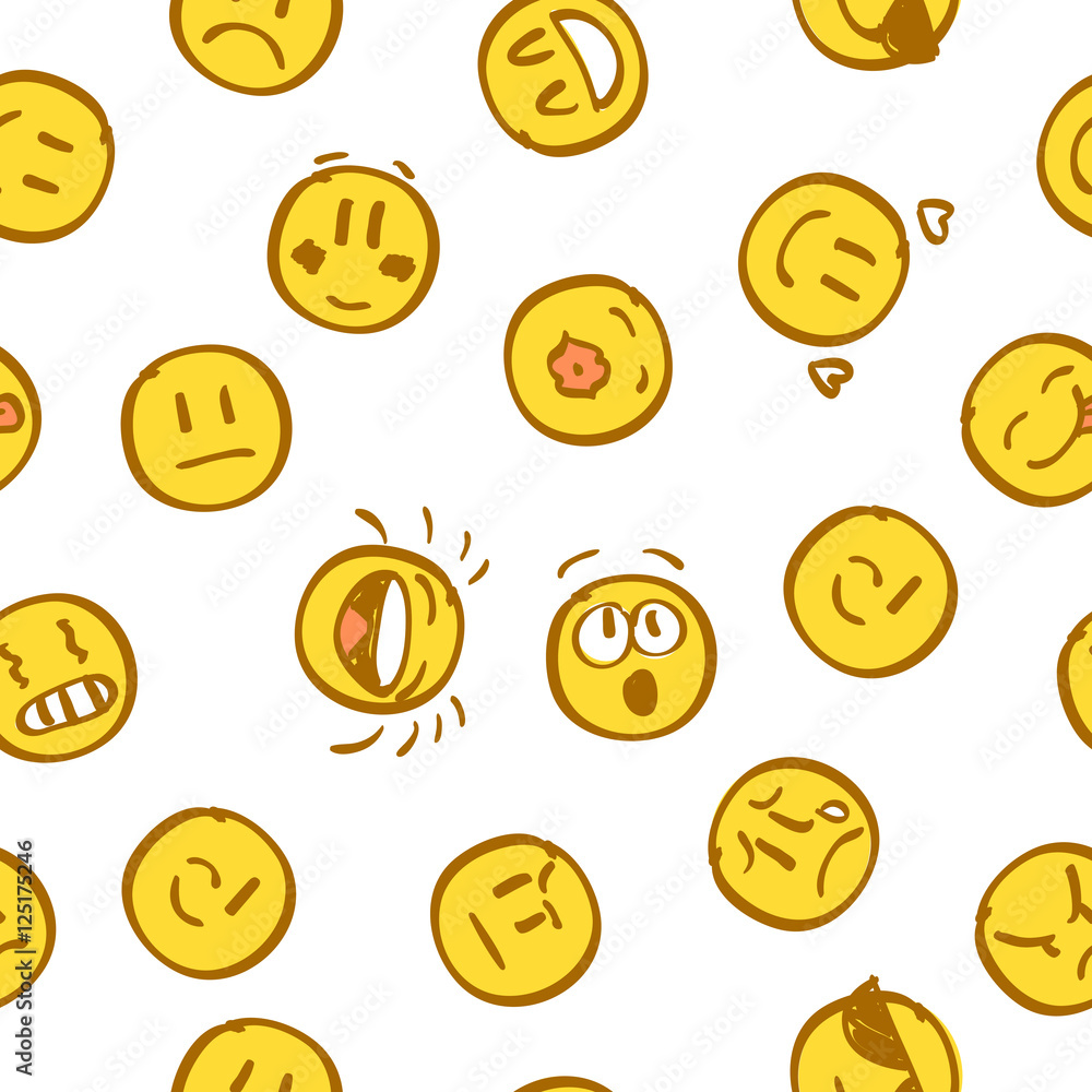 Obraz premium Yellow emoticon seamless pattern on white background. Vector illustration.