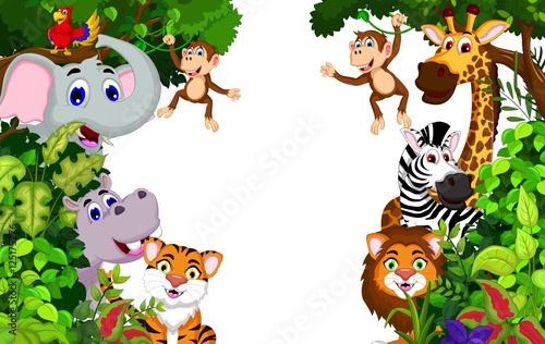 funny animal cartoon with forest background