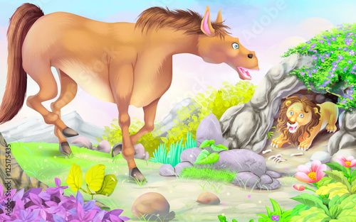 Lion and clever horse story...