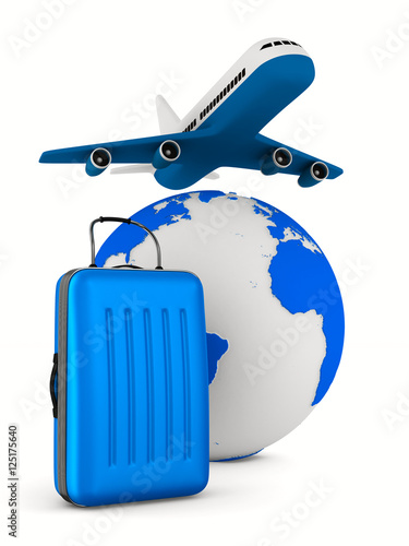airplane and globe on white...