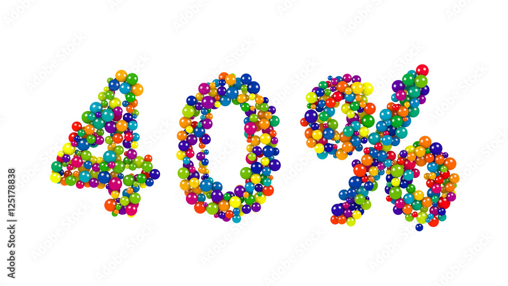 Colorful bright 40 percent sign in rainbow colors