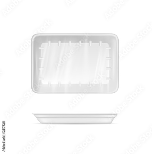 White empty plastic container for food. Packaging for meat, fish