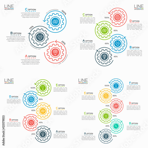 Set of Thin line business infographic templates with gears. Vector illustration.