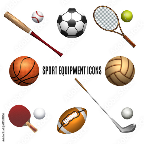 Sport equipment icons set. Sport equipment isolated on white background. Vector illustration