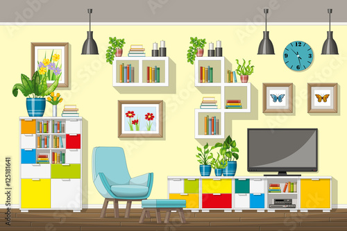 Fototapeta Naklejka Na Ścianę i Meble -  Illustration of interior equipment of a modern living room