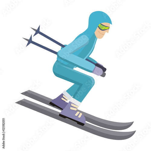 Skier Isolated on White. Person Skiing. Vector