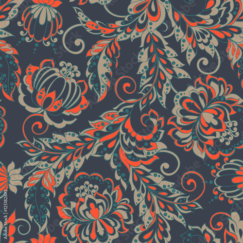 Vector Floral Illustration. Seamless pattern with Ethnic Flowers.