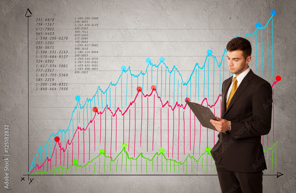 Colorful chart with numbers and businessman