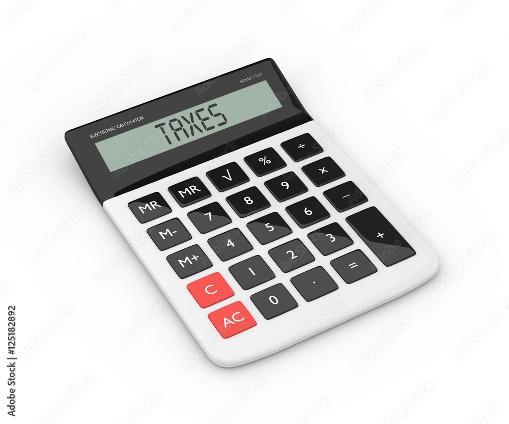 3d rendering of calculator with taxes refund text 3d rendering of calculator with taxes refund text