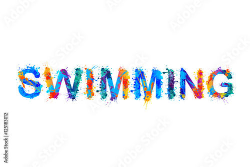 Swimming. Splash paint inscription