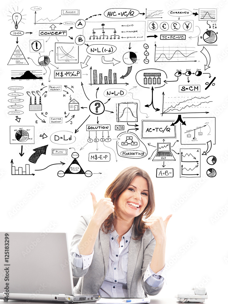 Beautiful businesswoman with conceptual schemes Beautiful businesswoman with conceptual schemes