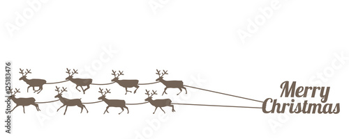 Herd of deers pulling Merry Christmas writing like sleds. 