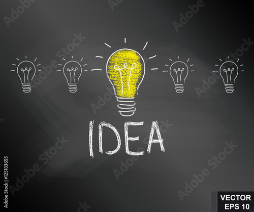 Light bulb. Drawing with chalk on the blackboard. Successful idea. For your design.