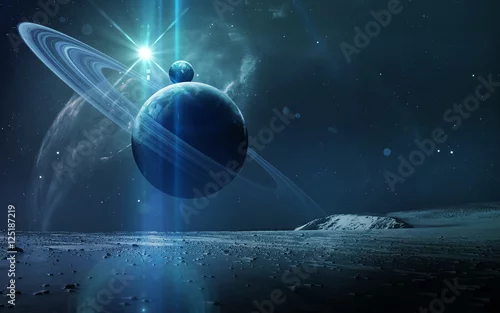 Obraz Streszczenie tło naukowe - planety w przestrzeni, mgławicy i gwiazd. Elementy tego obrazu dostarczone przez NASA nasa.gov