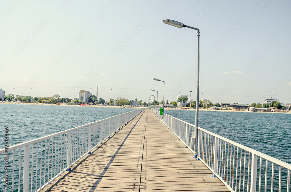 Obraz premium The bridge over Black Sea, seafront and seaside with blue water,