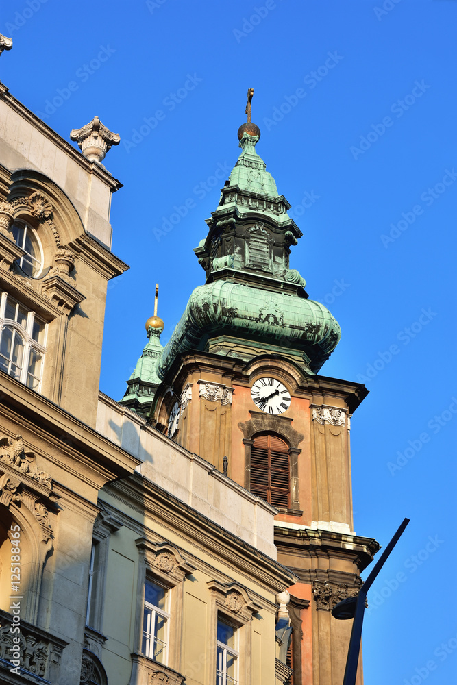 Fototapeta premium Baroque style in Budpaest, University Church bell tower