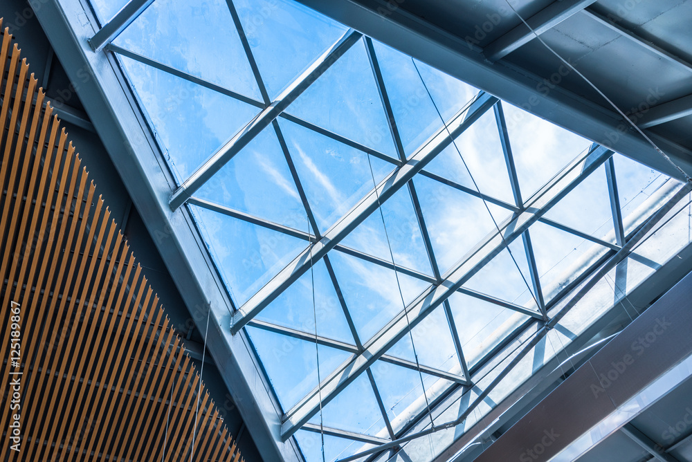 Low angle view of modern ceiling in city of China. Low angle view of modern ceiling in city of China.