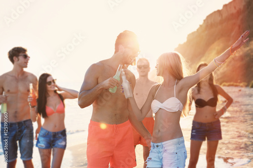 Happy friends having fun on...