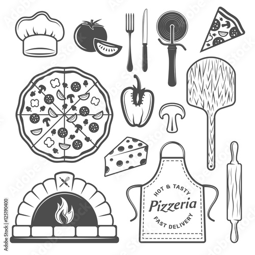 Pizzeria Monochrome Elements Set