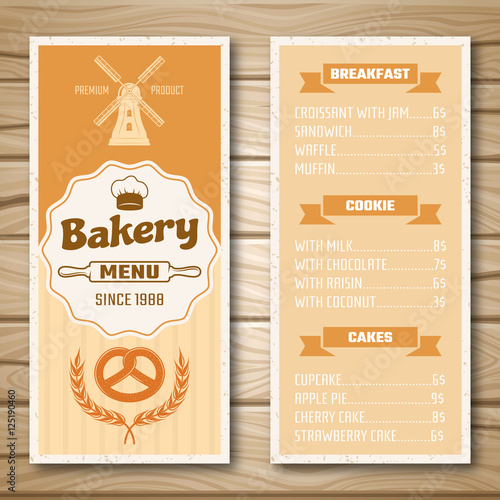 Bakery Shop Menu