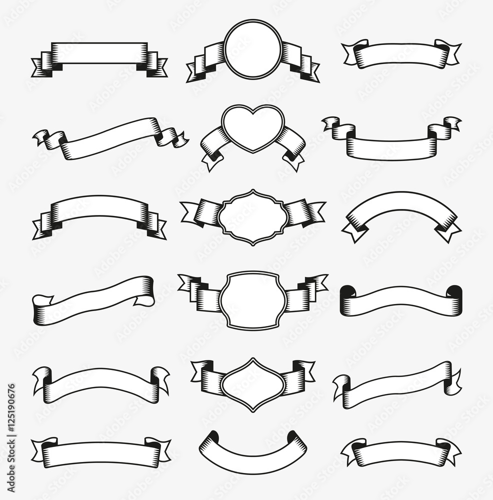 Ribbon Banners Monochrome Set Ribbon Banners Monochrome Set