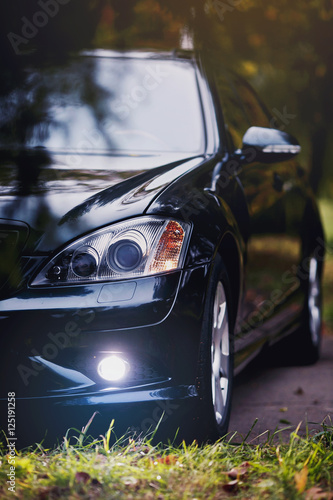 headlights of dark blue car. © kucheruk