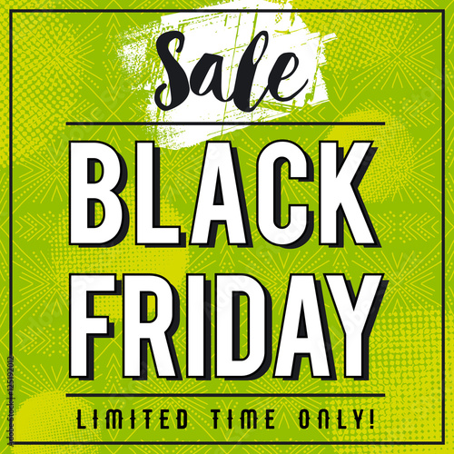 Black friday sale banner on green patterned background, vector
