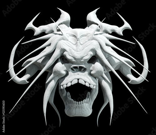 Monster skull design on a black background for Halloween. 3D illustration  