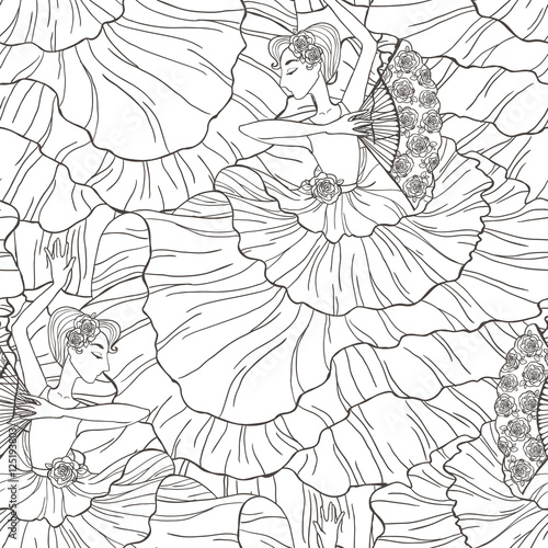 Pattern with tango and flamenco dancers.