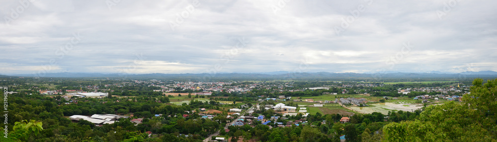 Aerial view landscape of Nan city from Wat Phra That Khao Noi te