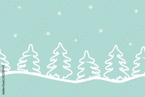 White fir trees under the snowfall. Seamless sample of a border. Vector illustration. It can be used for Christmas and New Year decoration  as a background for the websites  packing  fabrics