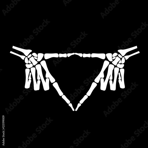 White hand bone show the upside triangle in black background