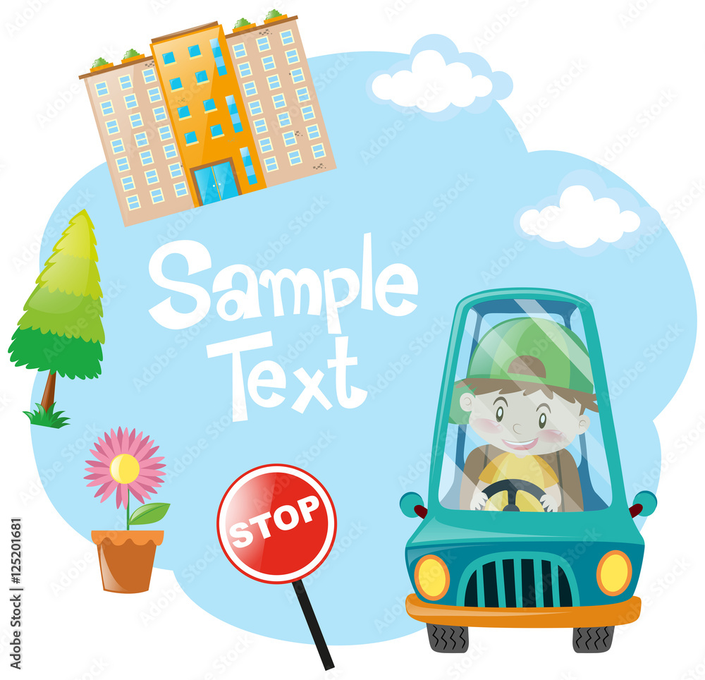 Fototapeta premium Paper design with boy driving blue car